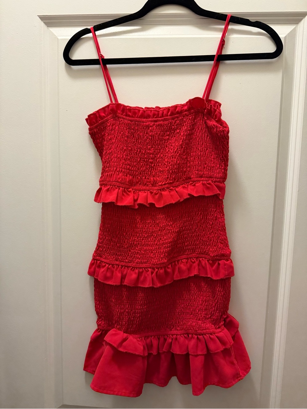 Beginning Boutique Red Smocked Ruffle Dress
